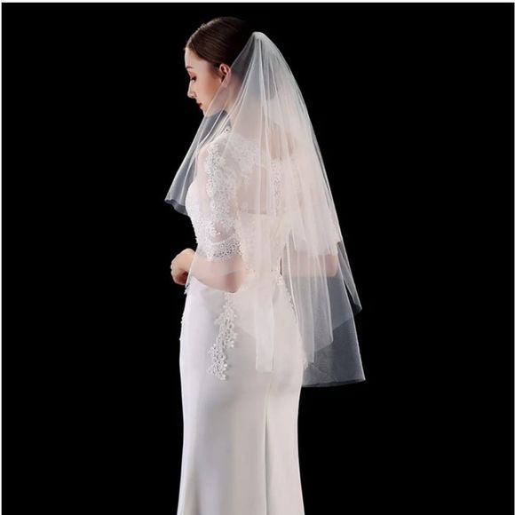 Wedding Veils 2 Layer With Comb Lace Bridal Veil Wedding white Accessories Maria - Picture 1 of 4